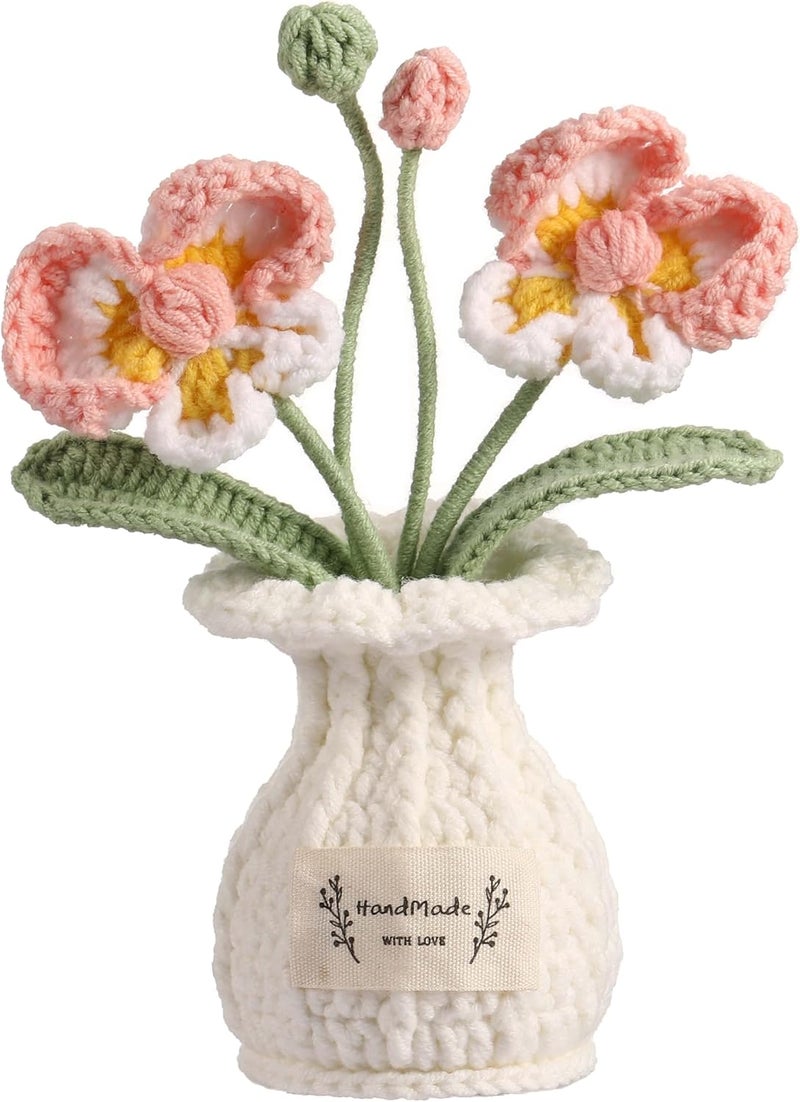 YOOJEE Crochet Flower Pot Pink Phalaenopsis Valentines Day Crochet Gift for Him Her Boyfriend Girlfriend Women Sister Mom Teacher Couples Wife Husband Friends Coworker Handmade Plant Cute Desk Decor - Image 1